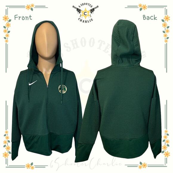 Nike Men's MED Pullover GREEN Hoodie Swoosh Cuff Ribbed Dri Fit Sweatshirt - Picture 1 of 7